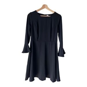 Women's bell long sleeves ponte dress black casual zipper fresh crepe mini S.